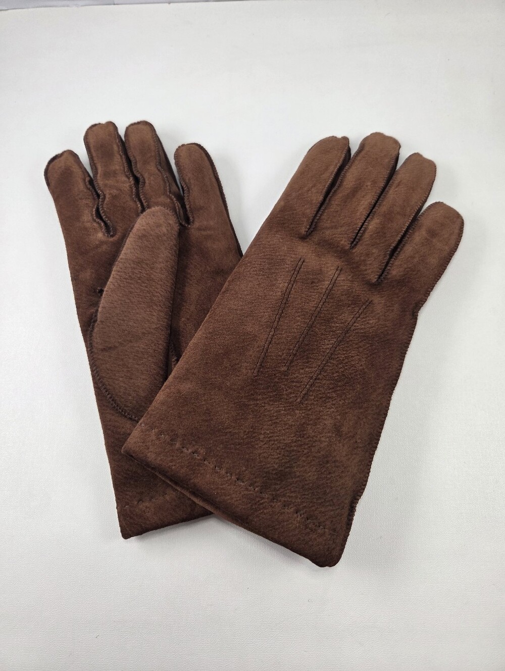 Brown Suede Winter Gloves Plush Fleece Lined Size Small (20/S)